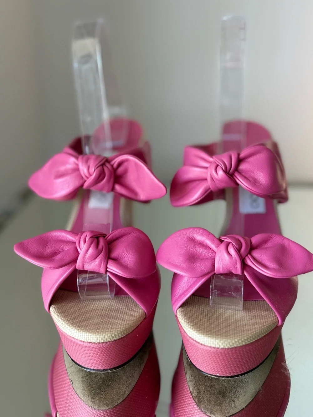 EUC JIMMY CHOO Rua 120 leather and raffia platform sandals 37 $975